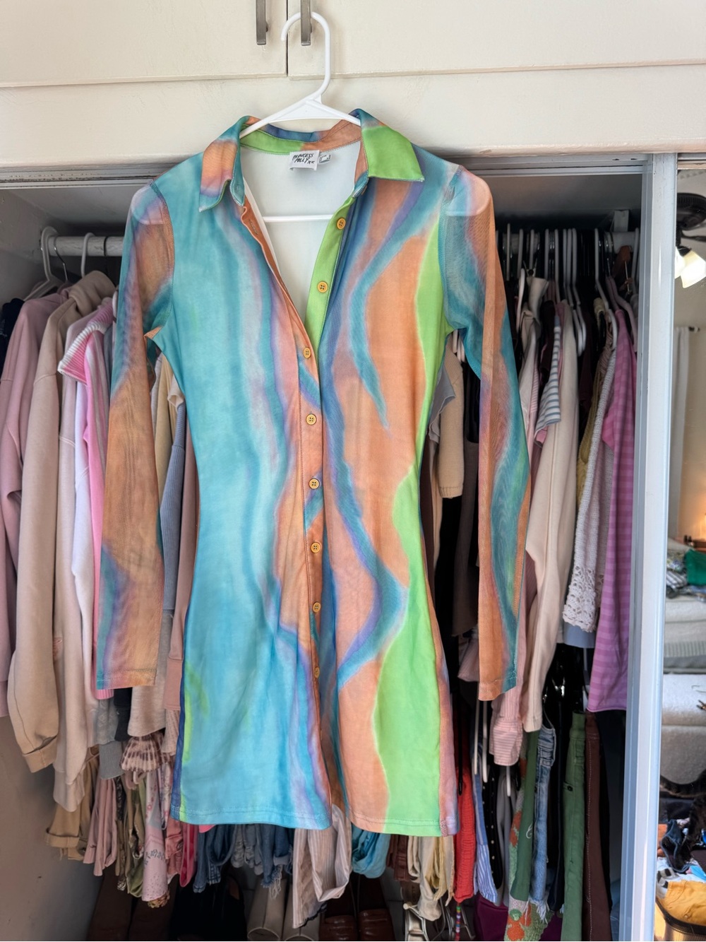 Princess Polly Multicolor Swirl Button-Up Dress